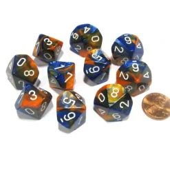 Dice>Set of 10 Chessex Gemini D10 Dice - Blue-Orange with White Numbers - Your Source for Gaming Essentials