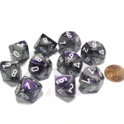 Dice>Set of 10 Chessex Gemini D10 Dice - Purple-Steel with White Numbers - Your Source for Gaming Essentials