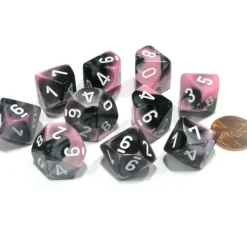 Dice>Set of 10 Chessex Gemini D10 Dice - Black-Pink with White Numbers - Your Source for Gaming Essentials