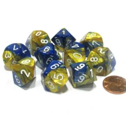 Dice>Set of 10 Chessex Gemini D10 Dice - Blue-Gold with White Numbers - Your Source for Gaming Essentials