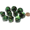 Dice>Set of 10 Chessex Gemini D10 Dice - Black-Green with Gold Numbers - Your Source for Gaming Essentials