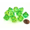 Dice>Set of 10 Chessex Gemini D10 Dice - Translucent Green-Teal with Yellow Numbers - Your Source for Gaming Essentials