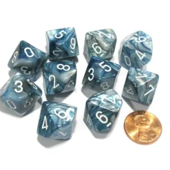 Dice>Set of 10 Chessex Lustrous D10 Dice - Slate with White Numbers - Your Source for Gaming Essentials