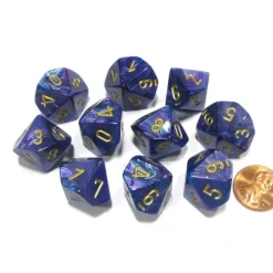 Dice>Set of 10 Chessex Lustrous D10 Dice - Purple with Gold Numbers - Your Source for Gaming Essentials
