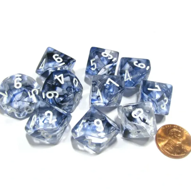 Dice>Set of 10 Chessex Nebula D10 Dice - Black with White Numbers - Your Source for Gaming Essentials