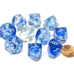 Dice>Set of 10 Chessex Nebula D10 Dice - Dark Blue with White Numbers - Your Source for Gaming Essentials