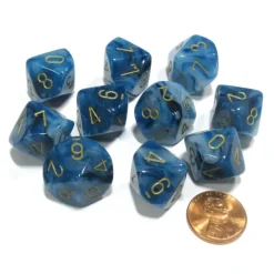Dice>Set of 10 Chessex Phantom D10 Dice - Teal with Gold Numbers - Your Source for Gaming Essentials