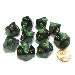 Dice>Set of 10 Chessex Scarab D10 Dice - Jade with Gold Numbers - Your Source for Gaming Essentials