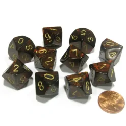 Dice>Set of 10 Chessex Scarab D10 Dice - Blue Blood with Gold Numbers - Your Source for Gaming Essentials