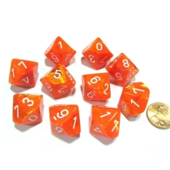Dice>Set of 10 Chessex Vortex D10 Dice - Solar Orange with White Numbers - Your Source for Gaming Essentials