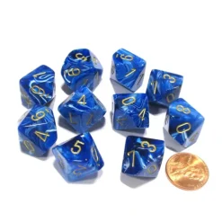 Dice>Set of 10 Chessex Vortex D10 Dice - Blue with Gold Numbers - Your Source for Gaming Essentials