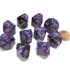 Dice>Set of 10 Chessex Vortex D10 Dice - Purple with Gold Numbers - Your Source for Gaming Essentials