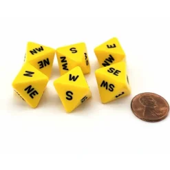 Dice>Set of 6 Compass Cardinal Direction 8 Sided Dice - Yellow with Black Letters - Your Source for Gaming Essentials