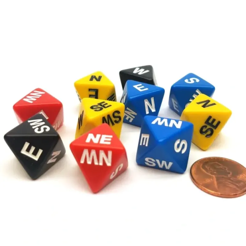 Dice>Set of 10 Compass Cardinal Direction D8 Dice - Assortment of Colors - Your Source for Gaming Essentials