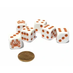Dice>Set of 6 Crab Dice 16mm D6 Rounded Edge Animal Dice - White with Red Pips - Your Source for Gaming Essentials