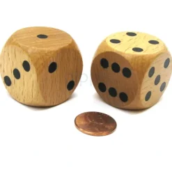 Dice>Set of 2 D6 Large Jumbo 30mm Rounded Wood Dice - Wooden with Black Pips - Your Source for Gaming Essentials