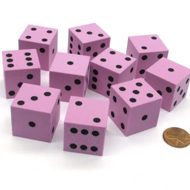 Dice>Set of 10 D6 Large 25mm Foam Dice - Purple with Black Spots - Your Source for Gaming Essentials
