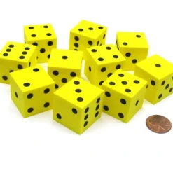 Dice>Set of 10 D6 Large 25mm Foam Dice - Yellow with Black Spots - Your Source for Gaming Essentials