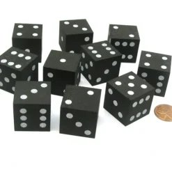 Dice>Set of 10 D6 Large 25mm Foam Dice - Black with White Spots - Your Source for Gaming Essentials