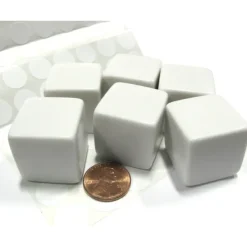 Dice>Set of 6 D6 25mm Blank Large Dice with Customizable Stickers - Solid White - Your Source for Gaming Essentials
