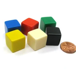 Dice>Set of 6 D6 16mm Blank Opaque - 1 Each of Blue Red Green Yellow Ivory and Black - Your Source for Gaming Essentials