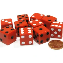 Dice>Set of 10 D6 16mm Dice, Inverted Pips - 5 Red with White and 5 Red with Black - Your Source for Gaming Essentials