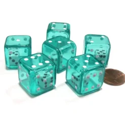 Dice>Set of 6 D6 19mm Double Dice, 2-In-1 Dice - White Inside Translucent Green Die - Your Source for Gaming Essentials