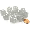 Dice>Set of 10 D6 16mm Glitter Dice - Clear/White with White Pips - Your Source for Gaming Essentials