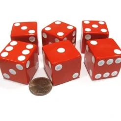 Dice>Set of 6 D6 25mm Large Opaque Jumbo Dice - Red with White Pip - Your Source for Gaming Essentials