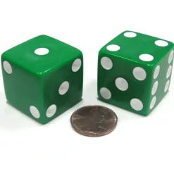 Dice>Set of 2 D6 25mm Large Opaque Jumbo Dice - Green with White Pips - Your Source for Gaming Essentials