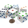 Dice>Set of 6 D6 25mm Large Opaque Jumbo Dice - White with Multicolor Pip - Your Source for Gaming Essentials