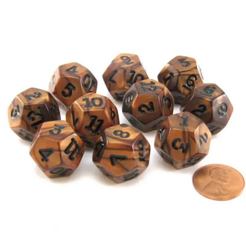 Dice>Set of 10 D12 18mm Olympic Pearlized Dice - Bronze with Black Numbers - Your Source for Gaming Essentials