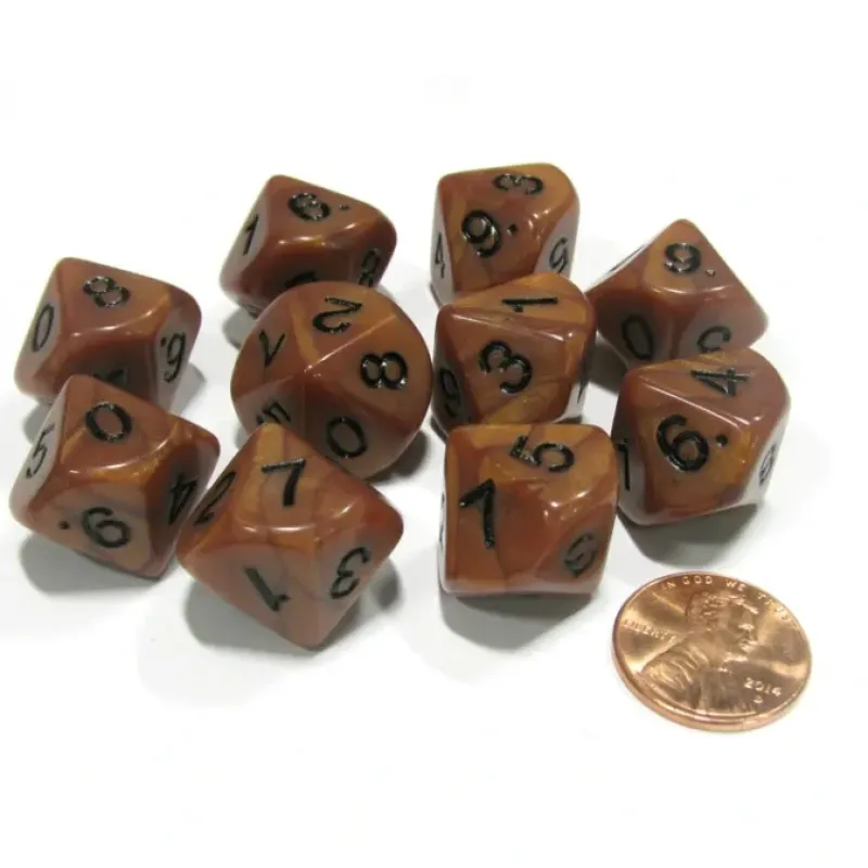 Dice>Set of 10 D10 16mm Olympic Pearlized Dice - Bronze with Black Numbers - Your Source for Gaming Essentials