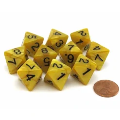 Dice>Set of 10 D8 15mm Olympic Pearlized Dice - Gold with Black Numbers - Your Source for Gaming Essentials