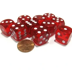 Dice>Set of 10 D6 16mm Round Corner Transparent Dice - Red with White Pips - Your Source for Gaming Essentials