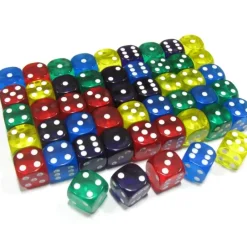 Dice>Set of 50 D6 16mm Rounded Transparent Dice- 10 of Blue Green Yellow Purple Red - Your Source for Gaming Essentials