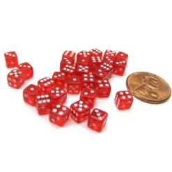 Dice>Set of 30 D6 5mm Transparent Rounded Corner Dice - Red with White Pips - Your Source for Gaming Essentials