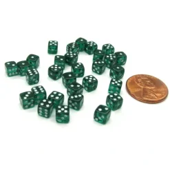 Dice>Set of 30 D6 5mm Transparent Rounded Corner Dice - Emerald with White Pips - Your Source for Gaming Essentials