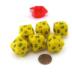 Dice>Set of 6 D24 Opaque 24mm 24-Sided Gaming Dice - Yellow with Black Numbers - Your Source for Gaming Essentials