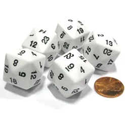 Dice>Set of 5 D24 Opaque 24mm 24-Sided Gaming Dice - White with Black Numbers - Your Source for Gaming Essentials