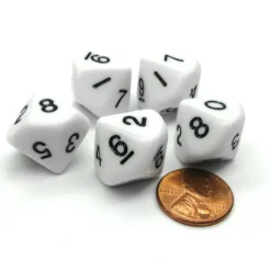 Dice>Set of 5 D10 10-Sided 16mm Opaque RPG Dice - White with Black Numbers - Your Source for Gaming Essentials