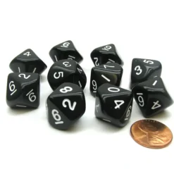 Dice>Set of 10 D10 10-Sided 16mm Opaque Dice - Black with White Numbers - Your Source for Gaming Essentials