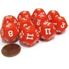 Dice>Set of 10 D12 12-Sided 18mm Opaque RPG Dice - Red with White Numbers - Your Source for Gaming Essentials