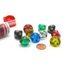 Dice>Set of 10 D10 Transparent Dice in Travel Tube - Assorted Colors - Your Source for Gaming Essentials