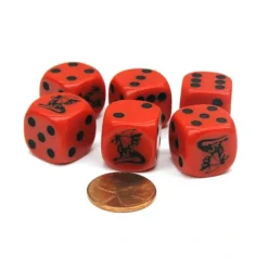 Dice>Set of 6 Dragon 16mm D6 Round Edge Creature Dice - Red with Black Pips - Your Source for Gaming Essentials