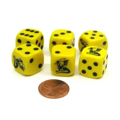 Dice>Set of 6 Dragon 16mm D6 Round Edge Creature Dice - Yellow with Black Pips - Your Source for Gaming Essentials