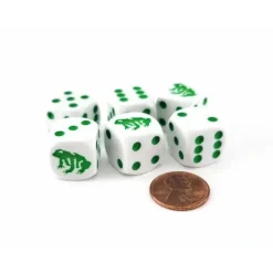 Dice>Set of 6 Frog 16mm D6 Round Edged Animal Dice - White with Green Pips - Your Source for Gaming Essentials