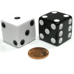 Dice>Set of 2 Inverse D6 25mm Large Opaque Jumbo Dice - 1 White and 1 Black - Your Source for Gaming Essentials