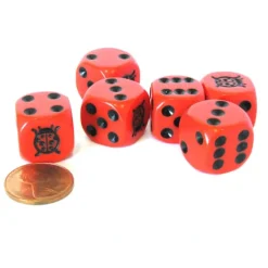 Dice>Set of 6 Ladybug 16mm D6 Round Edged Animal Dice - Red with Black Pips - Your Source for Gaming Essentials
