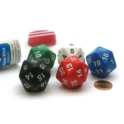 Dice>Set of 5 Large 30mm Countdown D20 Dice - Assorted Colors - Your Source for Gaming Essentials